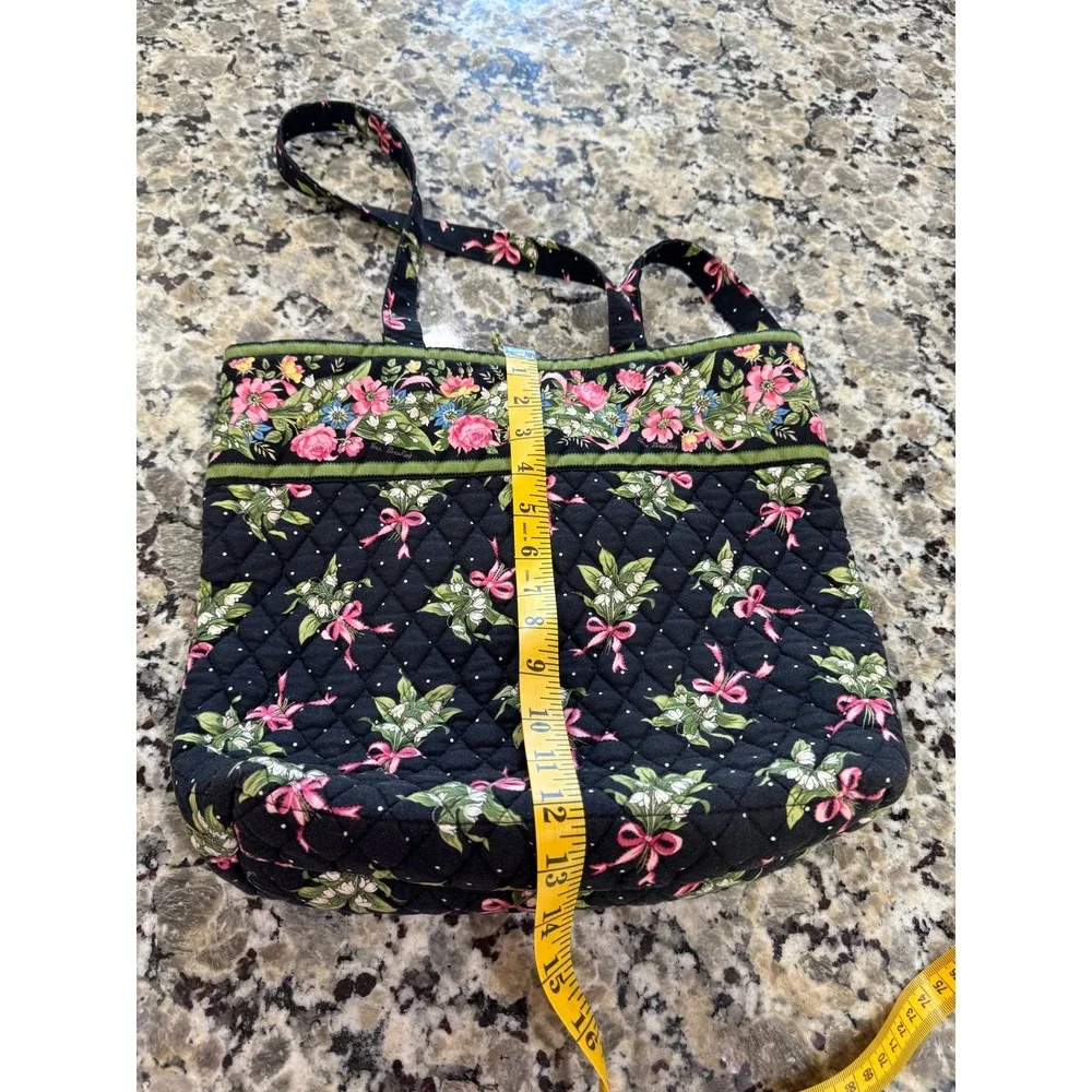 Vera Bradley Mayfair Floral Quilted Cotton Tote Bag Black Pink Green Made in USA